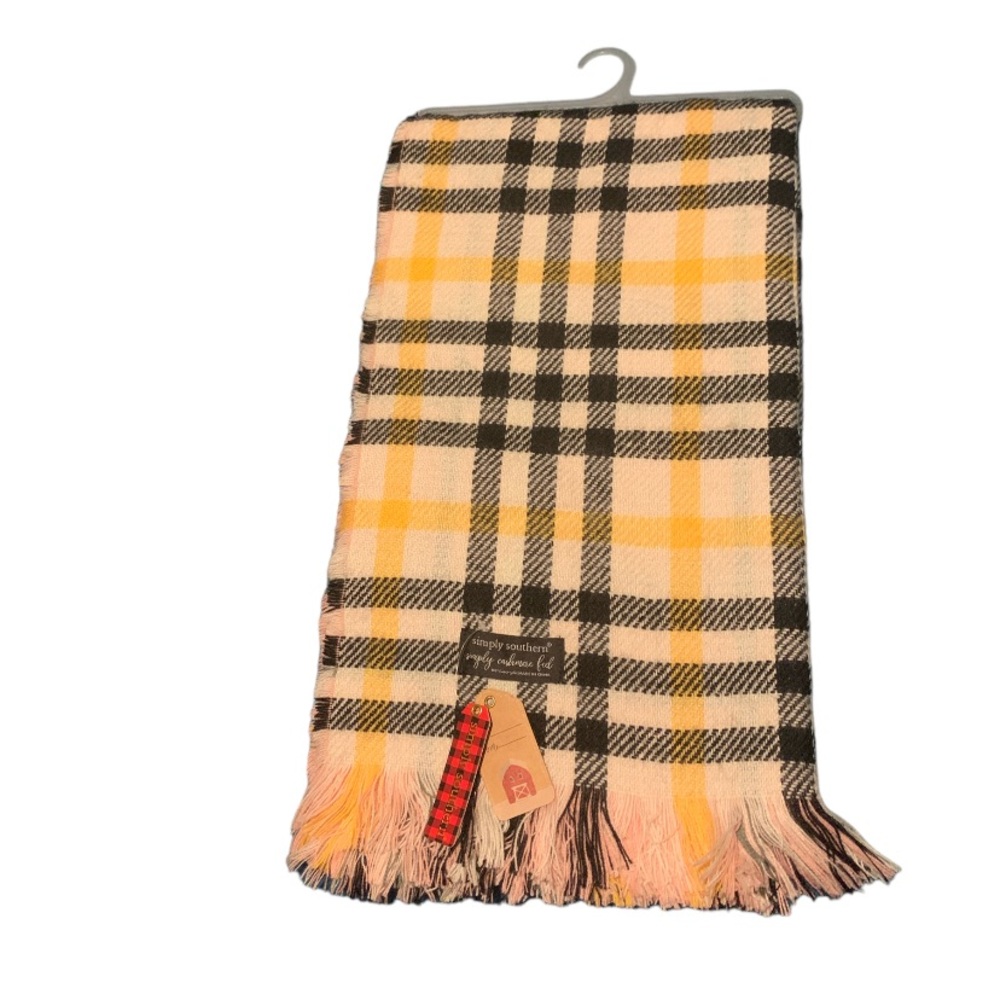 NWT Simply Southern Double Scarf-Pink and Yellow Plaid